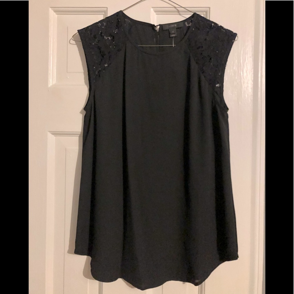 EUC J.Crew Lace Cap Sleeve Tank in Black; Size 0